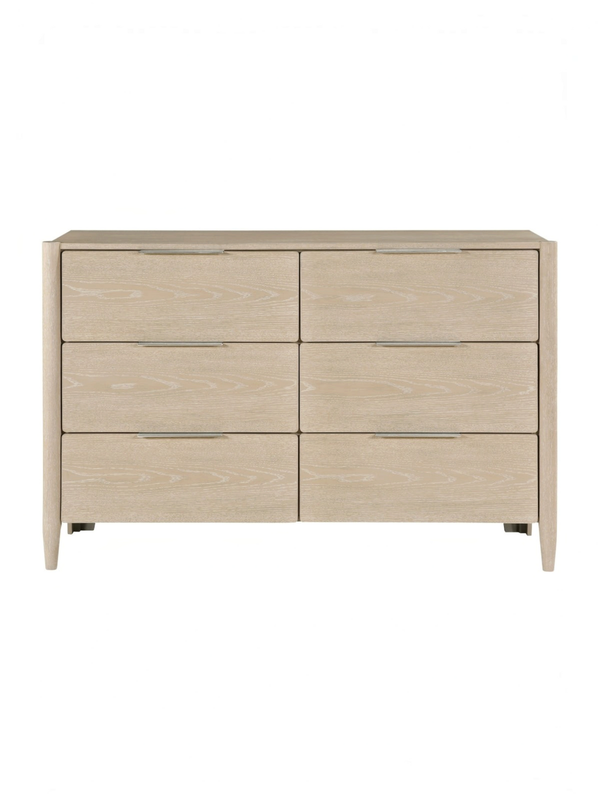 Commode double Laurent TOCO Meubles en placage de chêne clair avec six tiroirs et poignées en nickel