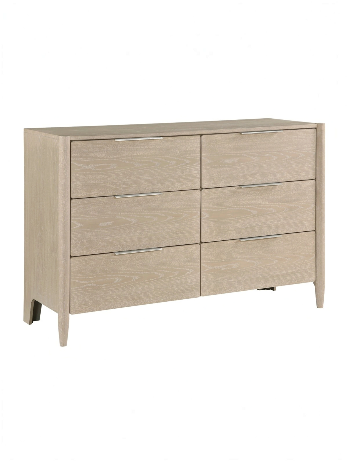 Commode double Laurent de TOCO Meubles en placage de chêne clair avec six tiroirs et poignées en nickel