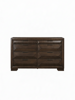 Commode double Basile par TOCO Meubles en placage de bouleau espresso avec huit tiroirs et poignées bronze foncé