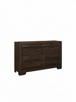Commode double TOCO Meubles Basile en placage de bouleau espresso avec huit tiroirs et poignées en bronze foncé