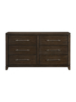 Commode double Gaston TOCO Meubles en placage de frêne brun foncé avec six tiroirs et poignées en étain vieilli