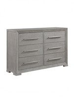 Commode double Arthur TOCO Meubles grise à six tiroirs avec poignées en bois, en placage de chêne embossé