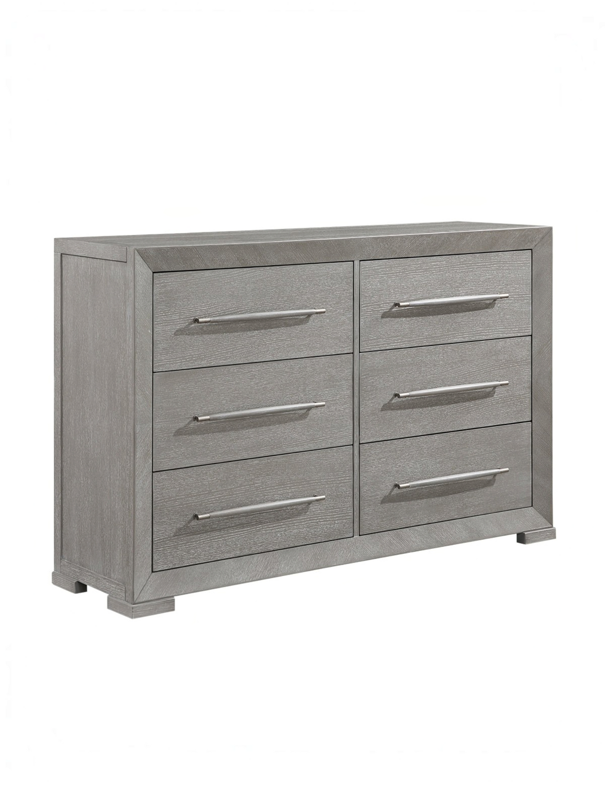 Commode double Arthur TOCO Meubles grise à six tiroirs avec poignées en bois, en placage de chêne embossé