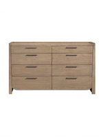 Commode double TOCO Meubles Samora en bois brun clair avec 8 tiroirs et poignées en nickel antique