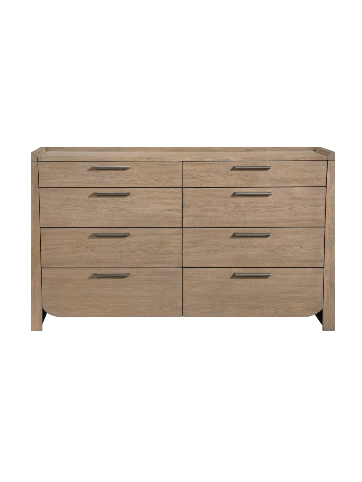 Commode double TOCO Meubles Samora en bois brun clair avec 8 tiroirs et poignées en nickel antique