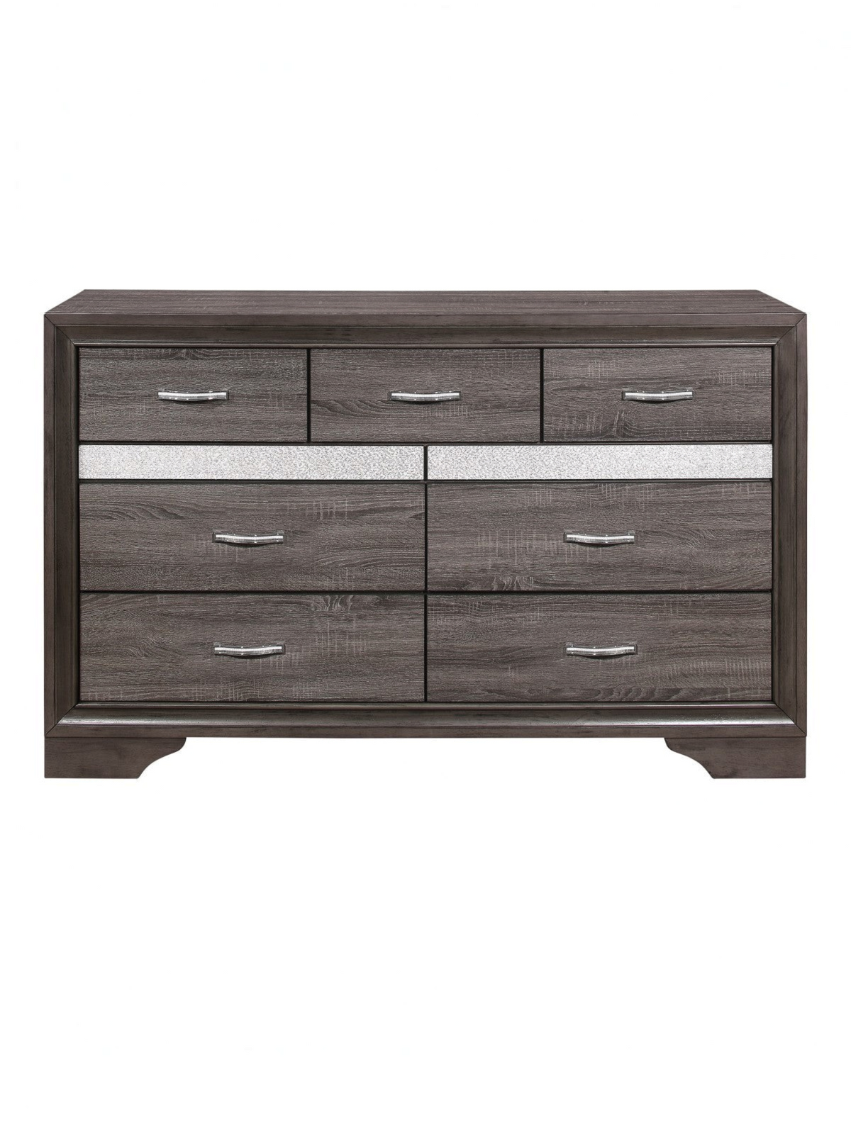 Commode double Ines TOCO Meubles grise avec tiroirs, bande décorative argentée pailletée et poignées chromées