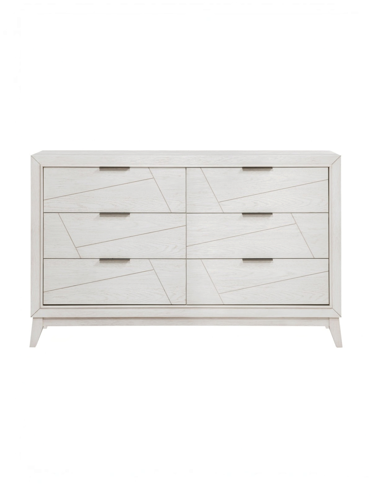 Commode double Iris TOCO Meubles en placage de chêne blanc antique avec six tiroirs et motifs géométriques