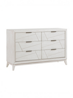 Commode double Iris TOCO Meubles en bois blanc antique avec six tiroirs à rainures géométriques et poignées noires