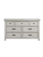 Commode double Lucie TOCO Meubles en placage de chêne gris pâle avec sept tiroirs et poignées noires antiques