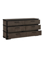 Commode double Marius TOCO Meubles en placage de chêne gris-brun et noir avec six tiroirs et poignées noires mates