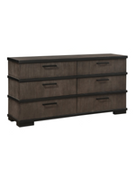 Commode double Marius TOCO Meubles en placage de chêne gris-brun et noir avec six tiroirs et poignées noires mates