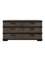 Commode double Marius TOCO Meubles en placage de chêne gris-brun et noir avec six tiroirs et poignées noires mates