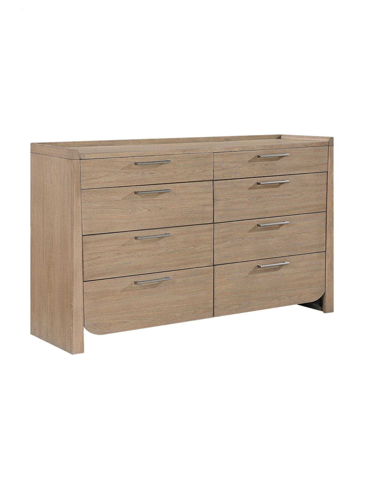 Commode double Samora TOCO Meubles en bois brun clair avec 8 tiroirs et poignées en nickel antique