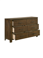 Commode double Silas TOCO Meubles en bois de mindi fini chêne brossé avec six tiroirs et poignées brun foncé