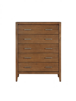 Commode haute Antoine TOCO Meubles à cinq tiroirs en bois brun clair brossé avec poignées en laiton antique