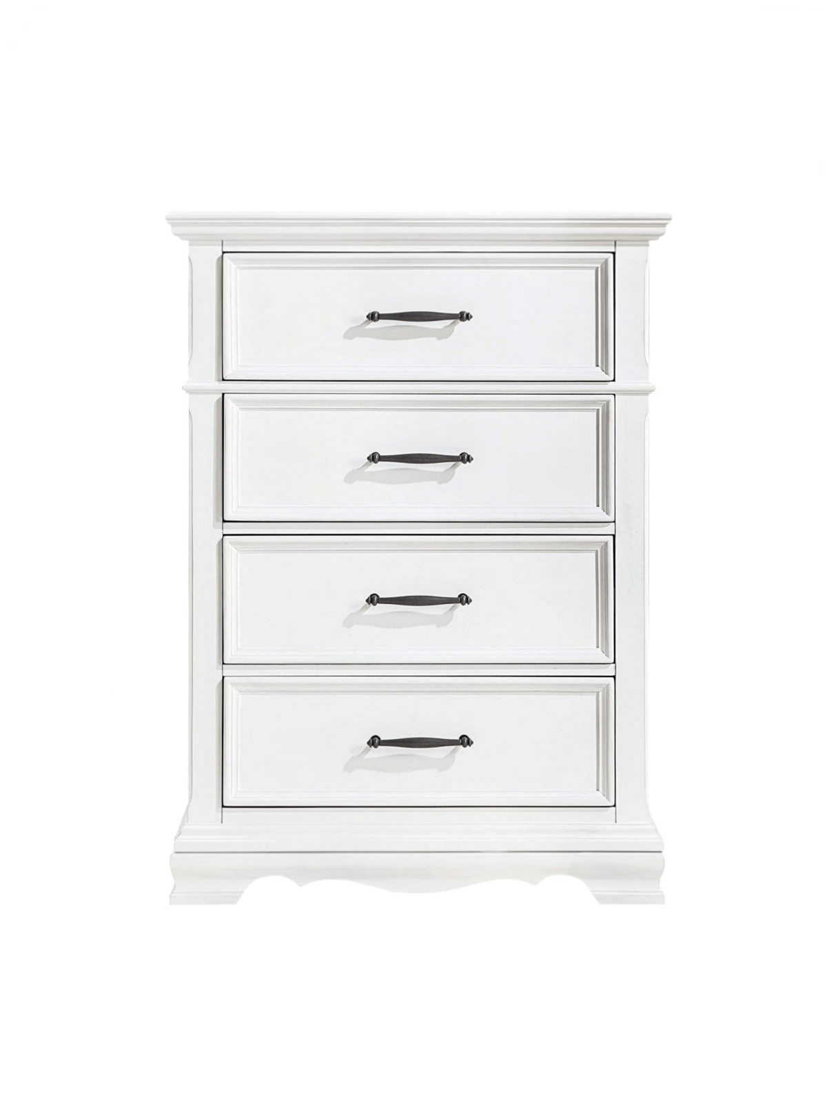 Commode haute TOCO Meubles Florence blanche à 4 tiroirs avec poignées barres en nickel noir