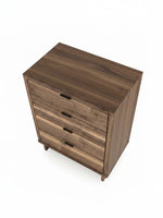 Commode haute Alma TOCO Meubles à 4 tiroirs en bois au veinage riche, design contemporain et compact