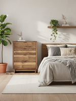 Commode haute Alma TOCO Meubles en bois avec 4 tiroirs dans une chambre contemporaine lumineuse