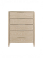 Commode haute TOCO Meubles Laurent en placage de chêne clair avec cinq tiroirs et poignées en nickel