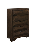 Commode haute Basile TOCO Meubles en placage de bouleau fini espresso avec cinq tiroirs et poignées bronze foncé