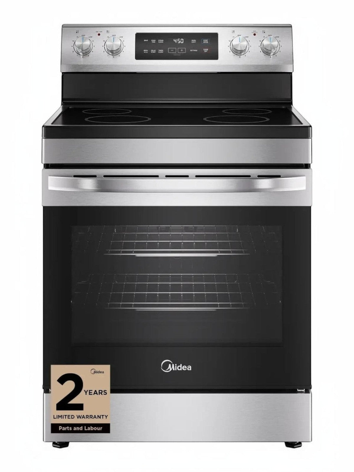Cuisinière électrique autoportante MIDEA en acier inoxydable avec 5 éléments et four de 6,3 pi³ chez TOCO Meubles