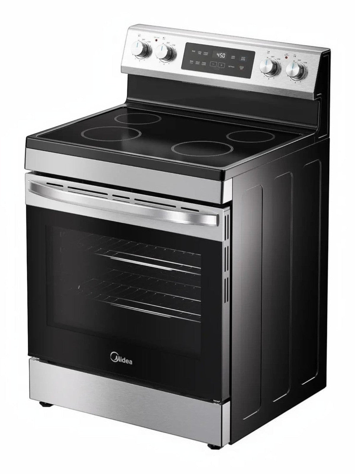 Cuisinière électrique autoportante MIDEA 6,3 pi³ en acier inoxydable noir avec surface de cuisson à 5 éléments chez TOCO Meubles