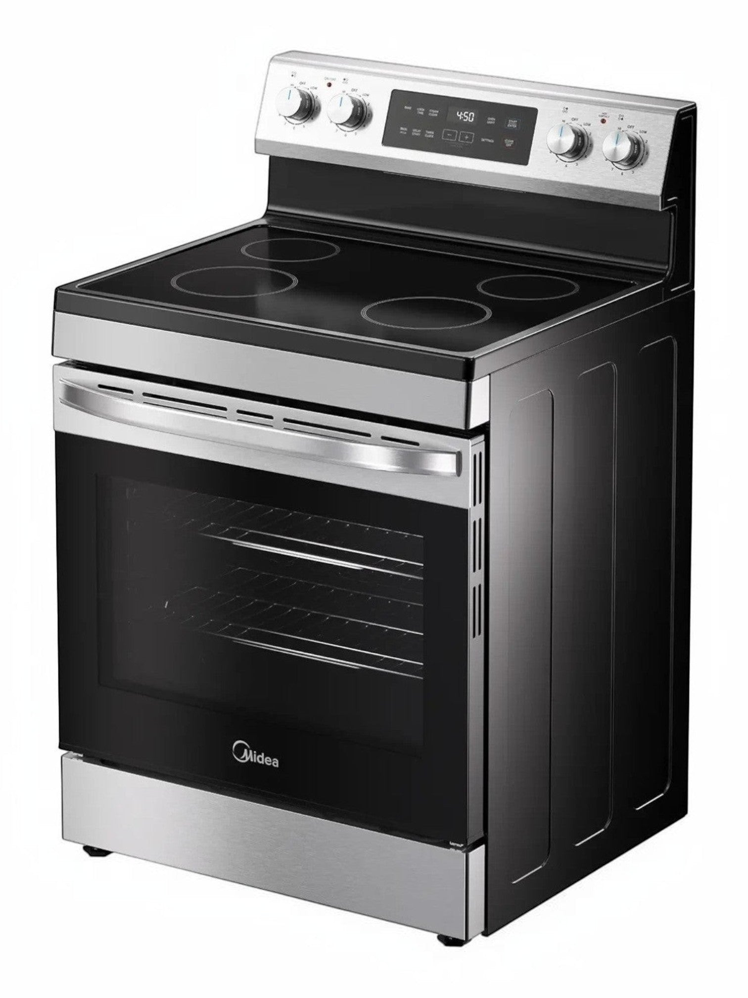 Cuisinière électrique autoportante MIDEA 6,3 pi³ en acier inoxydable noir avec surface de cuisson à 5 éléments chez TOCO Meubles