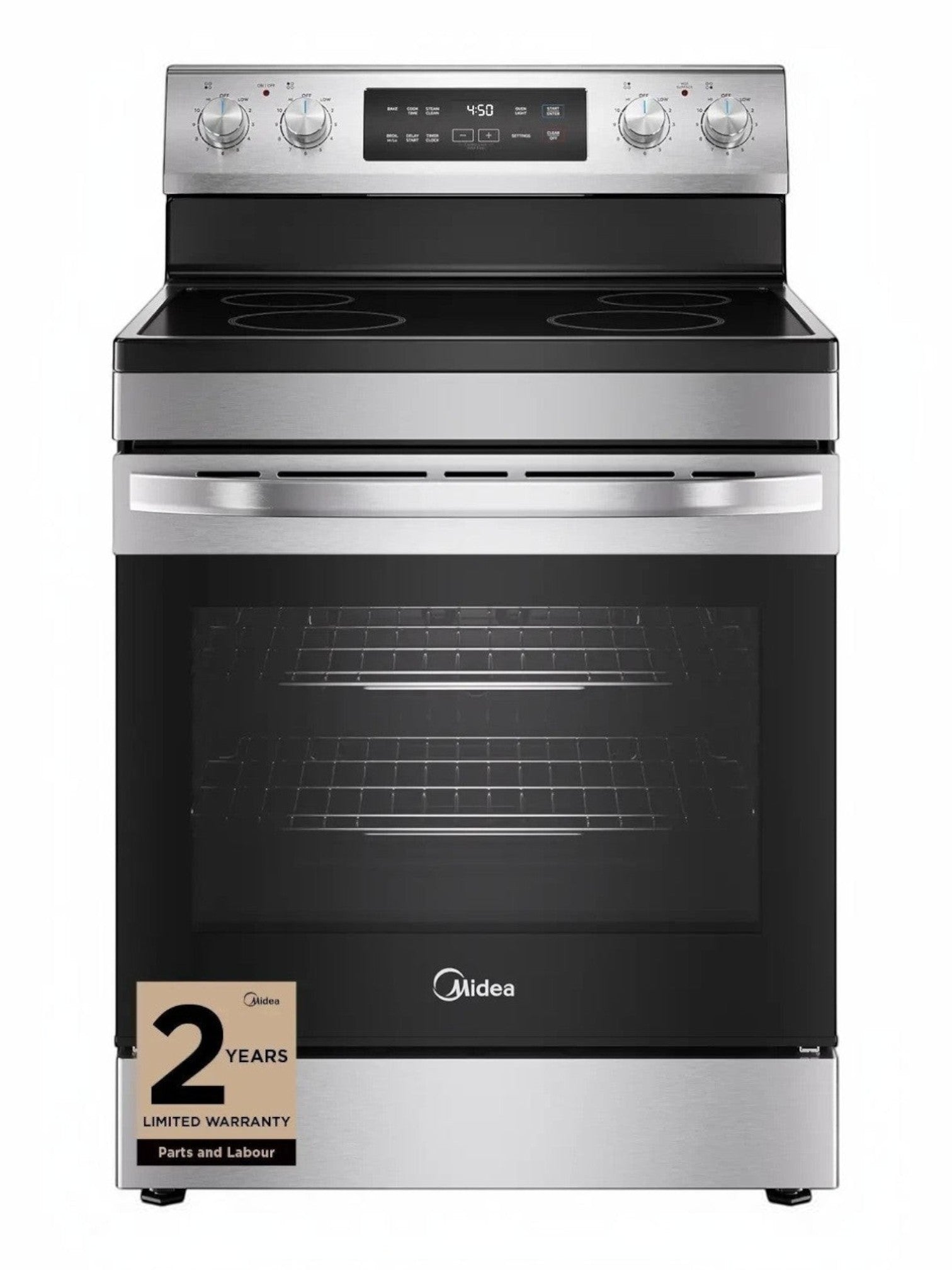 Cuisinière électrique autoportante MIDEA en acier inoxydable avec 5 éléments et four de 6,3 pi³ chez TOCO Meubles
