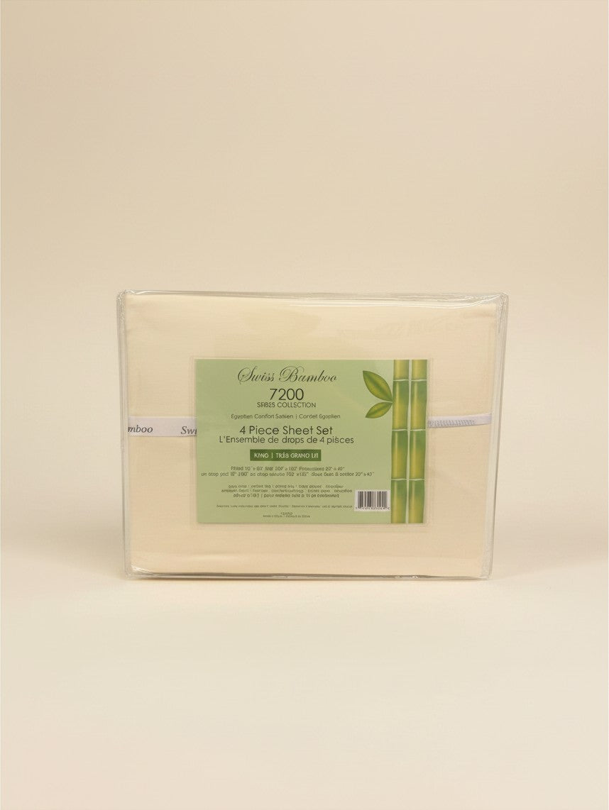 Ensemble de draps TOCO Meubles Swiss Bamboo couleur crème en microfibre douce emballé dans un plastique transparent