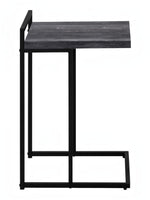 TOCO Meubles Eliott C-shaped side table with black wood-effect top and black metal frame.