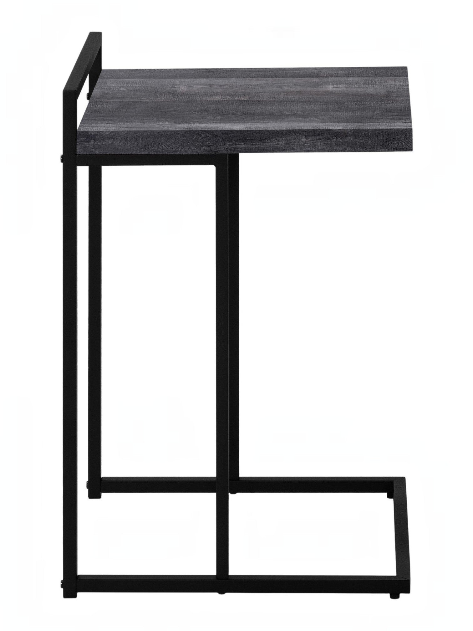 TOCO Meubles Eliott C-shaped side table with black wood-effect top and black metal frame.