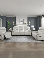 TOCO Meubles - Ensemble de salon inclinable Monroe blanc en cuir, 3 places et 2 fauteuils.