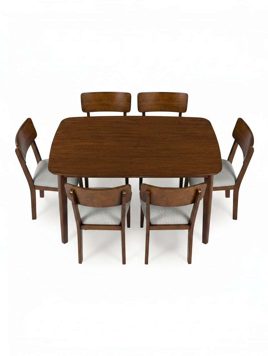 Ensemble de salle à manger TOCO Meubles Tavio avec table rectangulaire en bois brun et quatre chaises rembourrées
