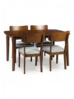 Ensemble de salle à manger TOCO Meubles Tavio avec table en bois brun et quatre chaises à assise grise rembourrée
