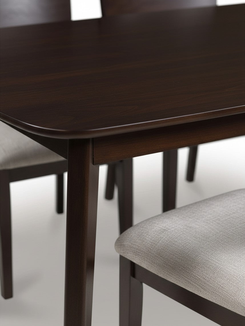 Ensemble de salle à manger Tavia TOCO Meubles avec table en bois couleur merlot et chaises à assise grise