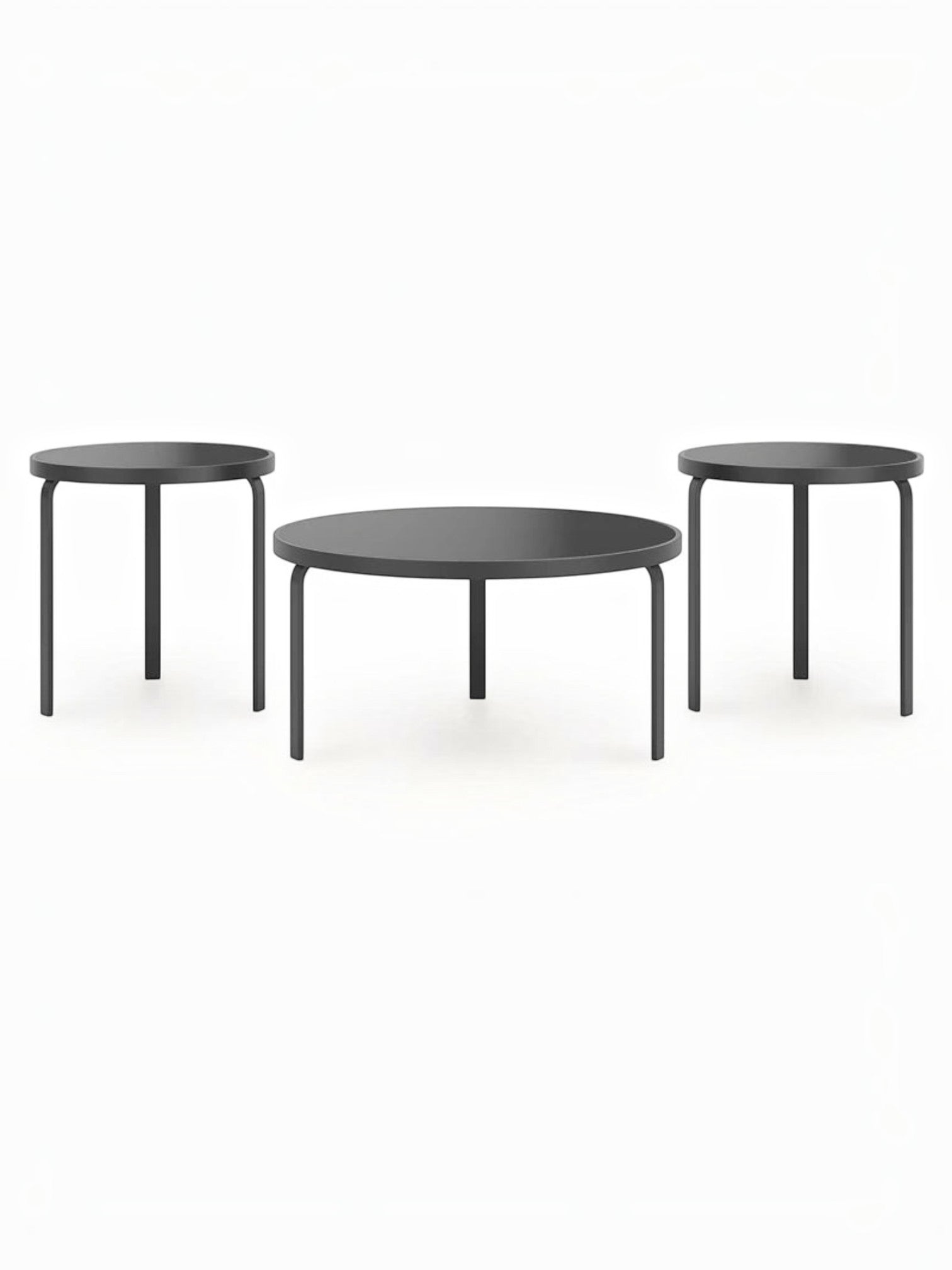 Ensemble de trois tables d'appoint rondes noires TOCO Meubles au design minimaliste et moderne