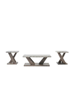 Ensemble de 3 tables basses TOCO Meubles avec plateaux gris effet pierre et bases en bois brun en forme de X