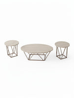 Ensemble de 3 tables basses Tarica TOCO Meubles avec plateaux ronds en bois clair et pieds géométriques métalliques