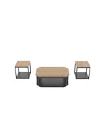 Ensemble de trois tables basses TOCO Meubles avec plateaux en bois et structures métalliques noires modernes