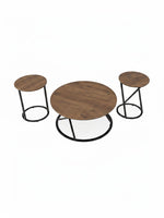 Ensemble de 3 tables basses TOCO Meubles avec plateaux ronds en bois brun et pieds en métal noir