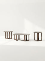 Ensemble de trois tables basses TOCO Meubles avec plateaux gris et pieds en bois brun au design moderne