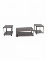 Ensemble de trois tables basses TOCO Meubles Wilma avec plateaux gris effet bois et structure en métal noir