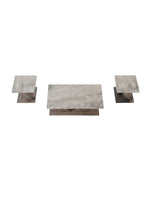 Ensemble de 3 tables basses TOCO Meubles avec plateaux effet marbre gris et bases en bois brun