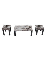 Ensemble de 3 tables basses TOCO Meubles avec plateaux effet marbre brun foncé et pieds noirs modernes