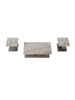 Ensemble de 3 tables basses TOCO Meubles avec plateaux effet marbre gris et bases en bois brun