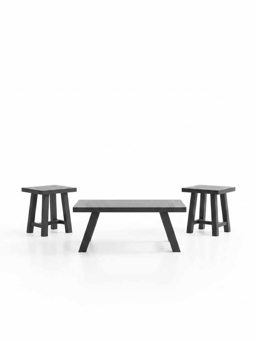 Ensemble de 3 tables basses TOCO Meubles Raku en métal noir et étain au design minimaliste et moderne