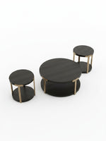 Ensemble de trois tables basses TOCO Meubles Shylo rondes avec plateau noir et pieds en finition laiton