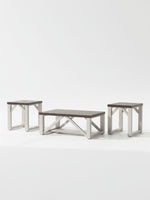 Ensemble de 3 tables basses TOCO Meubles au style rustique avec plateaux foncés et bases en bois blanc antique