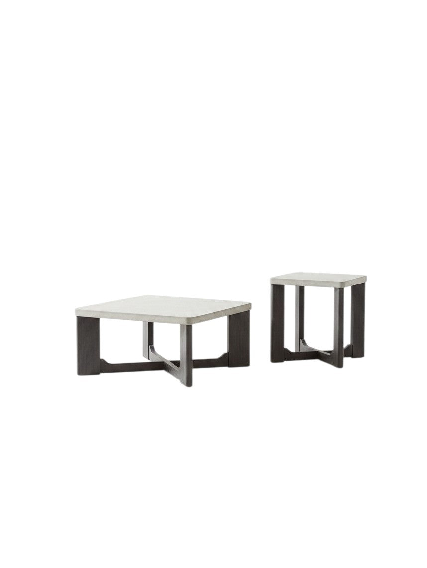 Ensemble de tables Toki TOCO Meubles, trois tables basses gigognes bicolores avec plateaux gris et pieds en bois noir
