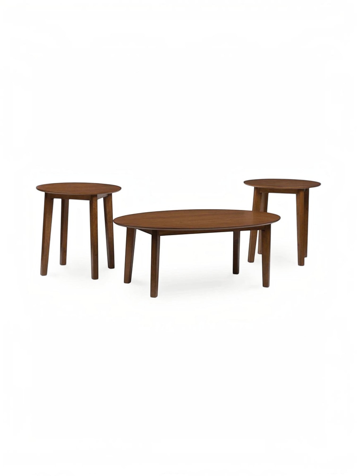 Ensemble de trois tables d'appoint TOCO Meubles en bois brun au design minimaliste et pieds fuselés